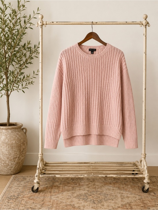 Lord & Taylor Sweaters - Lord & Taylor Pink Waffle Knit Crewneck Sweater
